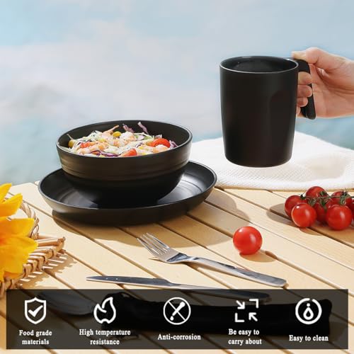 Camping Utensilien, ReaNea Camping Mess Kit für Reisen, Camping, Picknick, Outdoor, Camping Gear Include Messer, Löffel, Gabel Besteck Set, Tasse, Schüssel, Teller, Camping Essentials – Bild 5