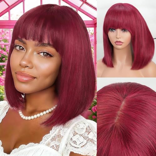 YYAD Bob Wig with Bangs Human Hair 200 Density Short