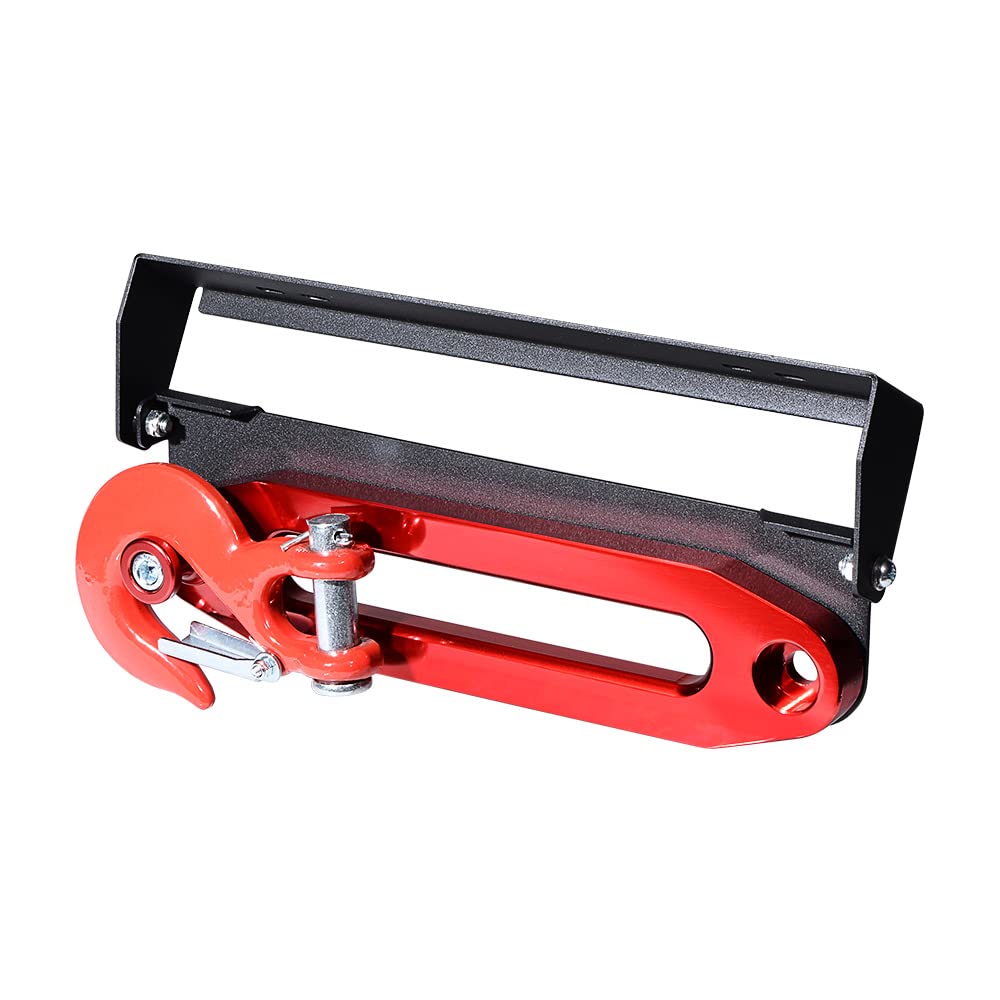 AMOPACORP 10 inch RED Hawse Fairlead 8000-15000 LBs + 254mm Flip-Up Mounted License Plate Holder + Winch Rope Stand Kit for Clevis Slip Hook 35000LBs (Red/Black, 2 5/8
