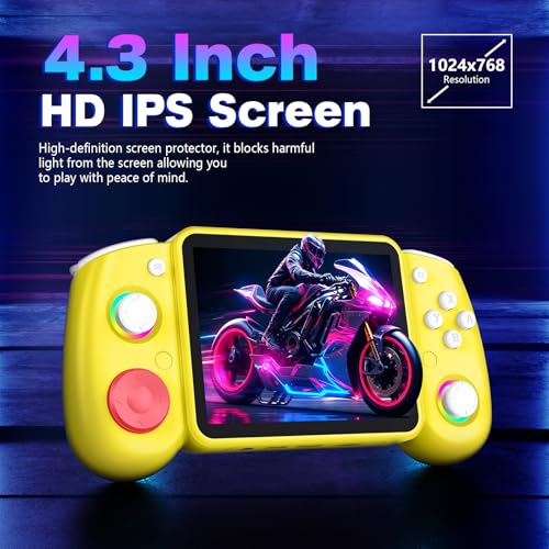 Image of RG43H Pro Retro Handheld Game Console, 4.3 Inch Retro Gaming Console with 4000mAh Battery, RK3562 Opensource Hand Held Games Console, EmuELEC&RGBOX Dual Systems Video Console, HDMI TV Output, Yellow