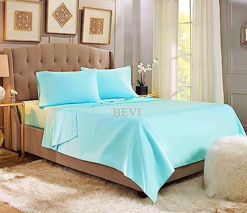 Image of BEVI - Home Premium Solid Plain Single Bedsheet with 1 Pillow Cover 300 TC Microfiber for Single Bed | Size (60 inch x 90 inch) Aqua