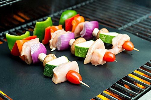 Quiseen BBQ Grill Mat - Set of 2 Mats - PFOA Free, Thick, Durable, Non-Stick, Heat Resistant and Dishwasher Safe