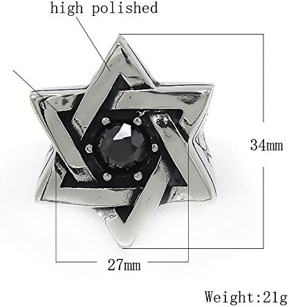 Miniatura 3 de Mens Cubic Zirconia Stainless Steel Ring, Vintage Star of David, Black Silver