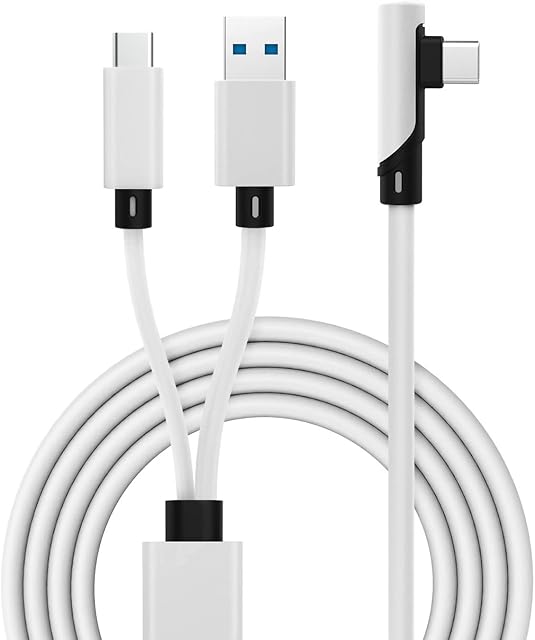VRJEUGO Designed for Oculus Quest 2 Link Cable, 2-in-1 Powered Link Cable USB 3.0 Stream PC Games While Keeping Headset Charged, 16FT/5m