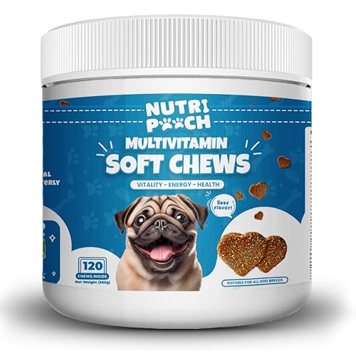 NutriPooch Dog Multivitamin Treats - 120 Dog Chews - Natural, Enhancing Skin & Heart Health, Boosting Immunity; Fortifying Joints & Mobility, Blend of Probiotics, Dog Vitamins and Supplements