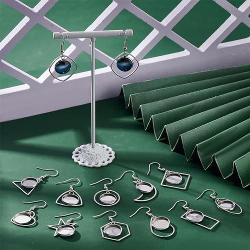 UNICRAFTALE About 12 works 12 Styles Stainless Steel Earring Bezel Trays Glass Blank Dome Dangle Earrings Cabochon Settings Wire Earring Hooks with Round Glass Cabochon Trays for Jewelry Making - Image 2