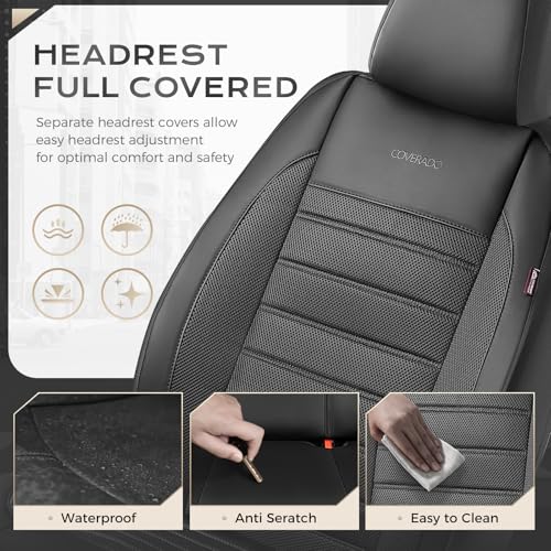 Image of Coverado Car Seat Covers Front Seats Luxury Leather Automotive Mesh 2 Pack Airbag-Compatible Universal Fit Seat Protector Seat Cushion for SUV Sedan Truck Black