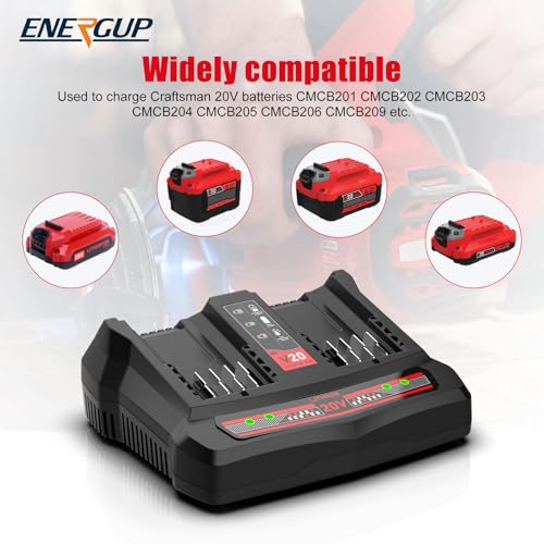 Image of energup 2Pack 20V 6500mAh Replace for Craftsman V20 Battery and Charger Kit, for CMCB202 CMCB204 CMCB206 CMCB201 CMCB100 CMCB124, with Dual CMCB104 Battery Charger for Craftsman 20V Battery