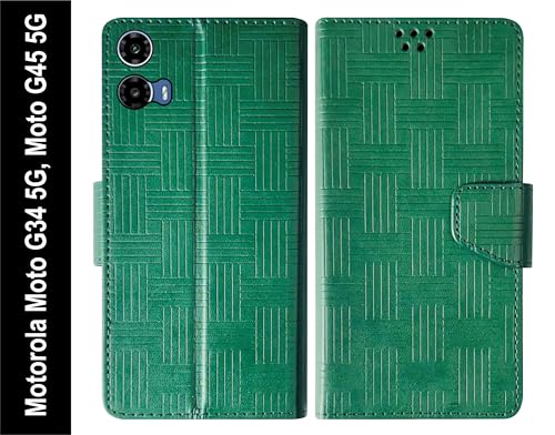 Image of SBMS Flip Cover for Motorola Moto G34 5G / Moto G45 5G 6.5-Inch Back Cover Case with Magnatic Closure | Inbuilt Stand | Card & Money Pocket (Mat Green)