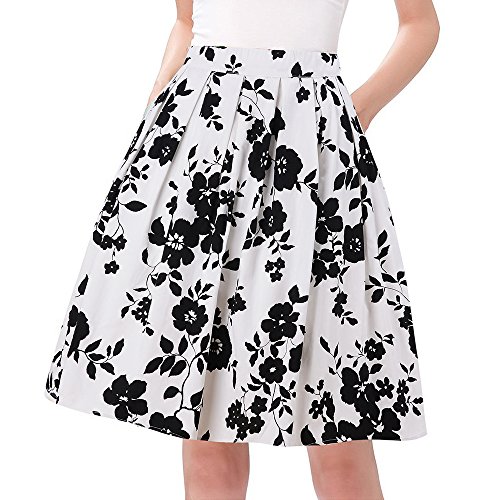 Taydey Women's High Waisted A line Street Skirt Skater Pleated Full Midi Skirt 3XL White Rose