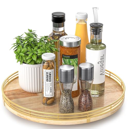 Farmhouse Oak 13' Lazy Susan Turntable Organizer for Cabinet, Round Wooden Lazy Susan Organization and Storage for Dining Table, Pantry, Kitchen, Countertop, Cupboard,Home Decor