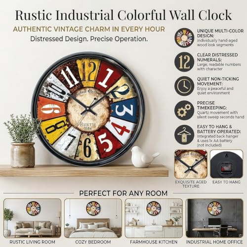 Image of RANDOM Sweep Silent Wall Clock, Non-Ticking Quartz Movement with 3D Foiling Numbers. (Muticoloured)
