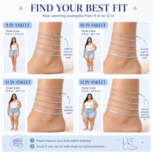 Image of AOZEL Gold /Silver Plated Anklet Bracelets for Women Waterproof Plus Size Cuban Link Chain Ankle Bracelet for Large Ankle 9-12inch