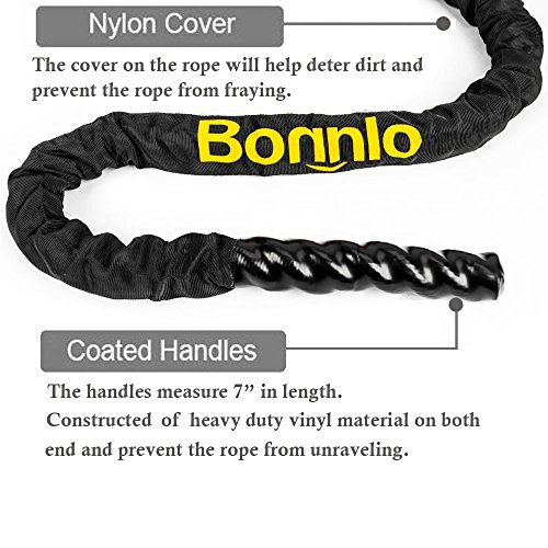 Bonnlo Battle Exercise Training Rope With Protective Cover, 1.5"/ 2" Width Poly Dacron 30/40/50Ft Length, Fitness Undulation Rope Exercise Cross Strength Training Circuits Workout #TOP3