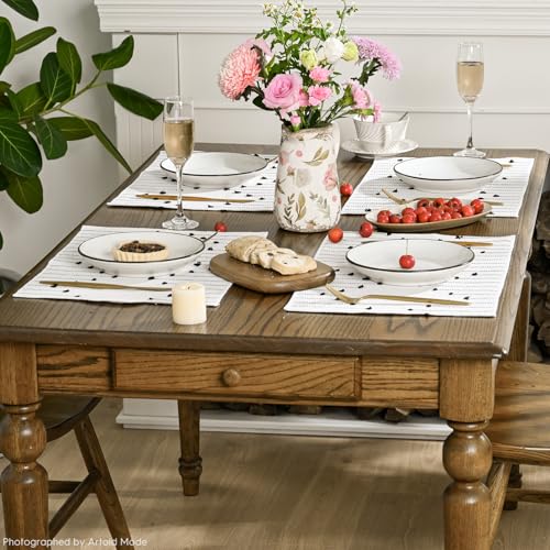 Artoid Mode Black Farmhouse Woven Rustic Placemats Set of 4,12x18 Seasonal Holiday Macrame Burlap Kitchen Dining Table Decoration for Home Party Decor by Artoid Mode - Used condition - Image 5