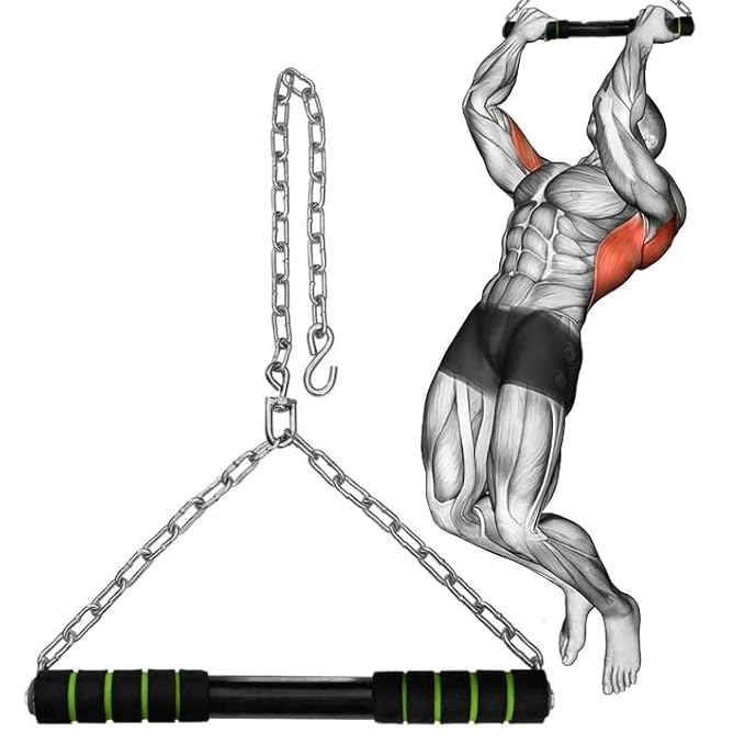 Chinup bar Hanging Pull-Up Bar with Heavy-Duty Chain – Upper Body Workout Equipment for Home Gym, Height GroWth Kids & Adult Doorway, or Outdoor Use – Strength Training Bar for Back, Arms, Shoulders, and Core Fitness-image-44