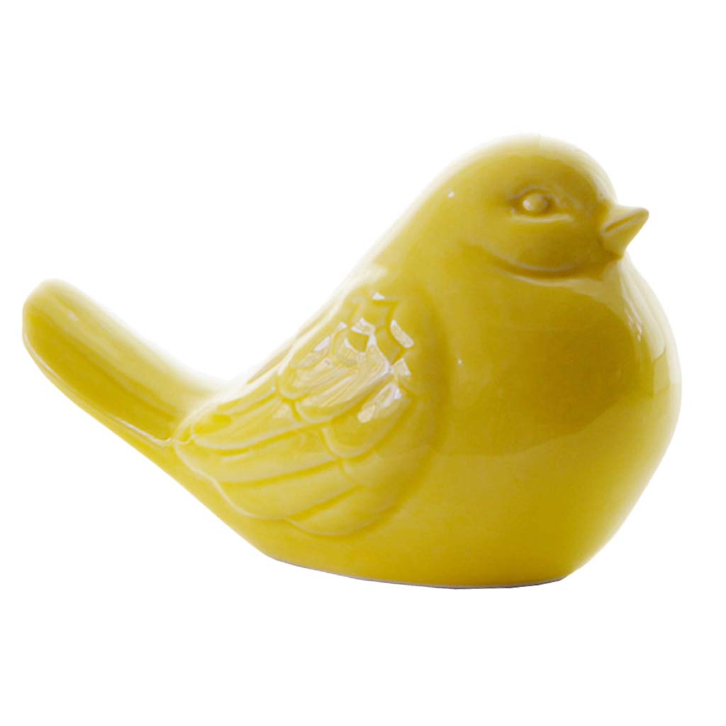 Joymerit Yellow Glazed Handcrafted Bird Figurine, Small Bird Sculpture Collectible For Garden Ornaments