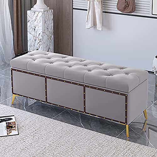 Coffre de rangement haut de gamme en velours gris avec assise capitonnée élégante