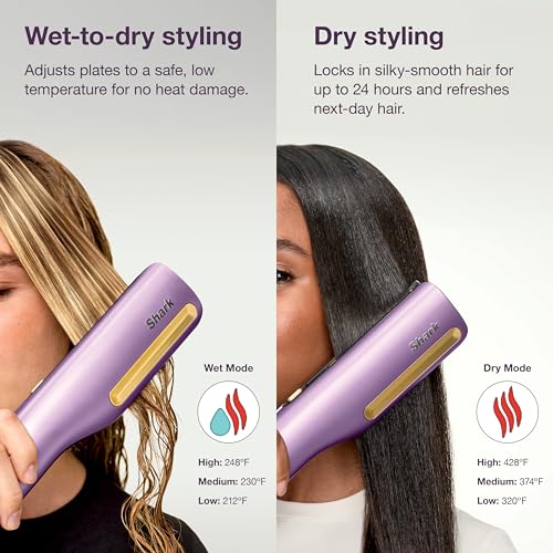 Image of Shark SilkiPro Straight | Wet-to-Dry Straightener + Rapid Blow Dryer | 3 Interchangeable Combs | Ultra-Fast Drying | No Heat Damage | for All Hair Types | Turquoise Wave | HT400BL