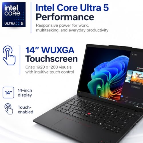 Image of Lenovo ThinkPad T14 Gen 6 AI Business Laptop, 14 inch WUXGA Touchscreen, Backlit Keyboard, Powerful AI Boost Intel Core Ultra 5 225U, 64GB DDR5 RAM, 2TB SSD, Fingerprint Reader, Ethernet, Windows 11 Pro