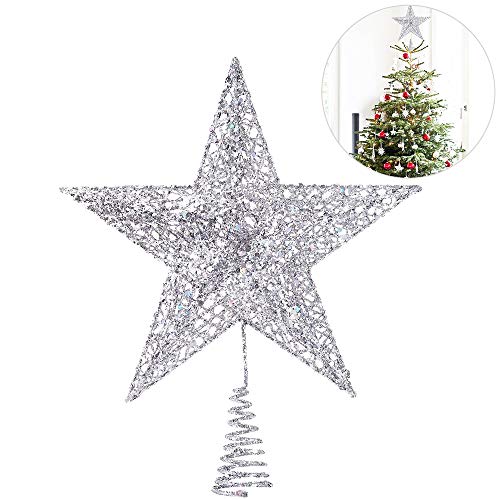 3er Paillette 20cm*16cm Glitzernden Weihnachtsbaum Topper Dekoration (Silber) Weihnachten Urlaub Sterne Baum Topper Cover