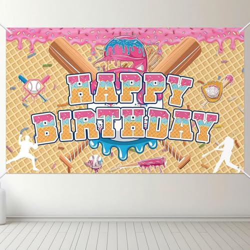 HunnmingRe Ice Cream Drip Baseball Birthday Party Decoration Baseball Drip Banner Sports Party Hanging Photo Supplies for Ice Cream Birthday Summer Gathering Decorations