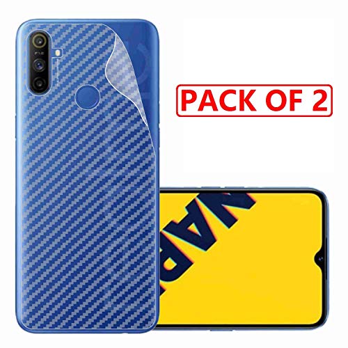 Image of Compatible with (Pack of 2) Oppo Realme Narzo 10A Back Screen Protective Film Carbon Fiber Skin Transparent Screen Guard Sticker