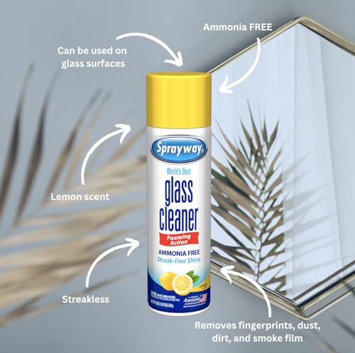 Image of Sprayway Glass Cleaner Lemon Scent Foaming Aerosol Spray, 19oz, Pack of 6 | Ammonia-Free, Streakless, Fast-Acting | Cleans & Polishes Glass Surfaces | Removes Fingerprints, Dust, Dirt, Smoke Film