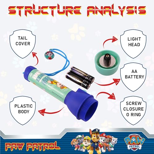 2x Paw Patrol LED Torches for Kids, Super Bright Aluminum & Plastic Flashlights with Lanyard, Non-Slip Grip, Perfect for Emergencies, Camping, & Thanksgiving Xmas Gifts, Travel, Batteries Included