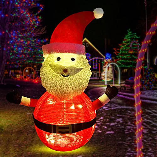 Lighted Christmas Santa Claus Decorations, 48LED Pre-lit Collapsible Santa Claus Battery Operated Christmas Decorations Indoor Outdoor Decor for Porch Home Yard Garden Lawn Holiday Party