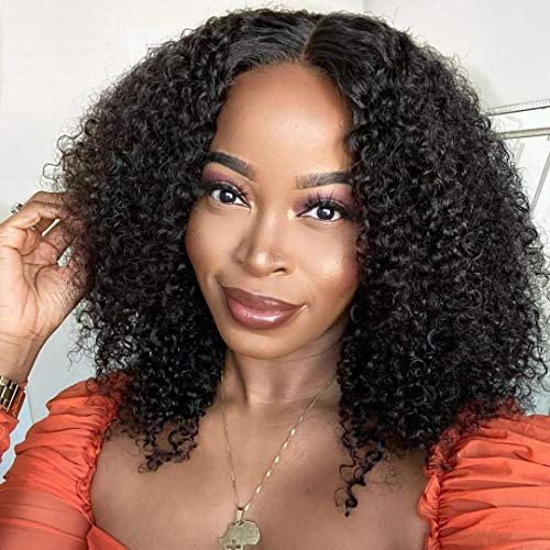 Afro Kinky Curly U Part Wig Human Hair Lemoda 12 inch Brazilian Kinky Curly Hair Wig 150% Density Glueless Machine Made Wig 2X4 U Shape Wig Natural Color