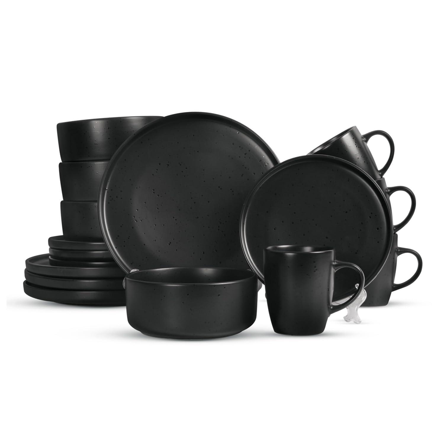 Royalford Black 16 Piece Stoneware Dinnerware Set - Kitchen Dinner Set, Stoneware Tableware Crockery - Includes 4 Dinner Plates, 4 Dessert Plates, 4 Cereal Bowl And 4 Mugs,