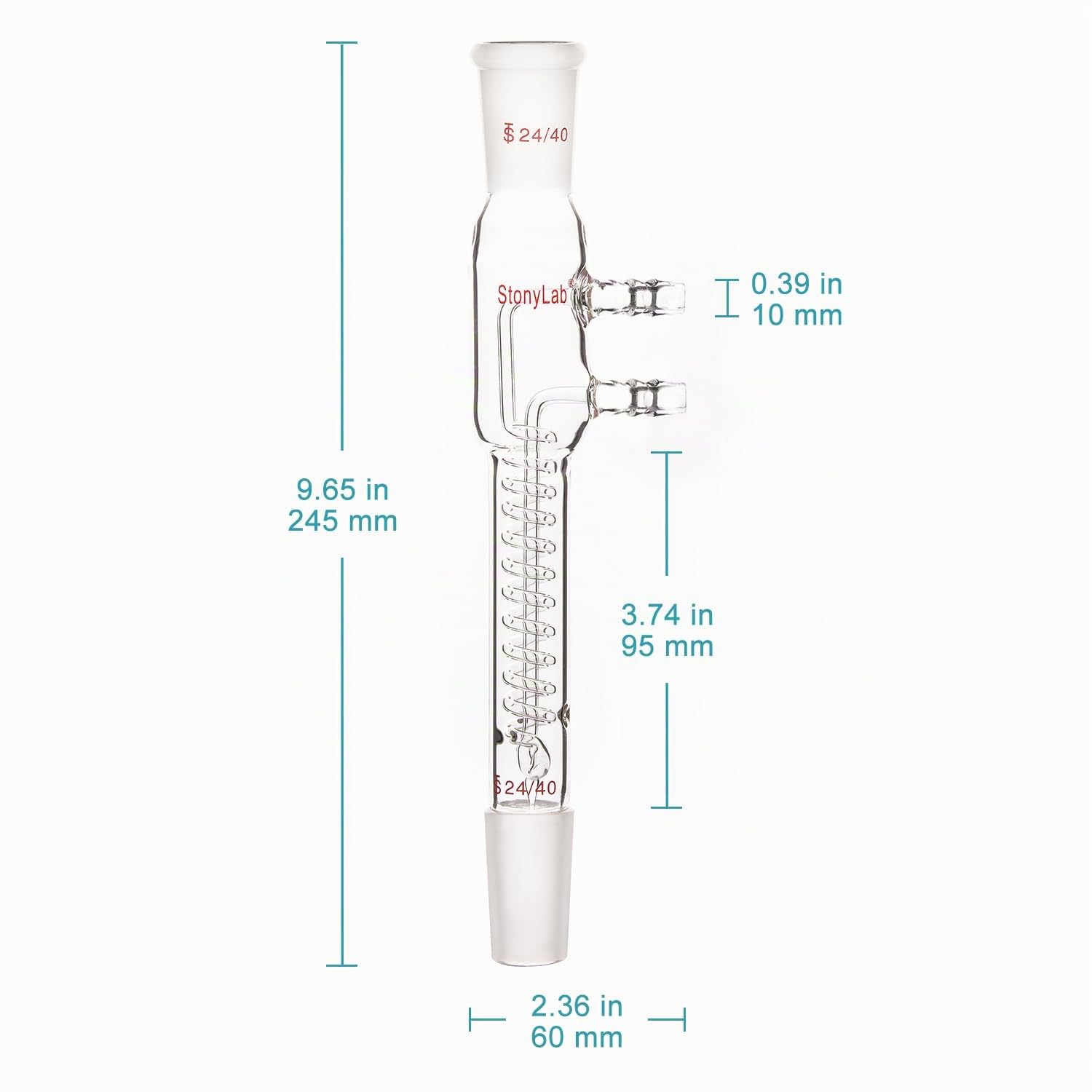 stonylab Verre Condenseur à Bobine de Reflux, Borosilicate Verre Condensateur à Bobine de Reflux Condensateur Lab Dimroth ReFlux avec Joint 24/40 Longueur de Veste 245 mm