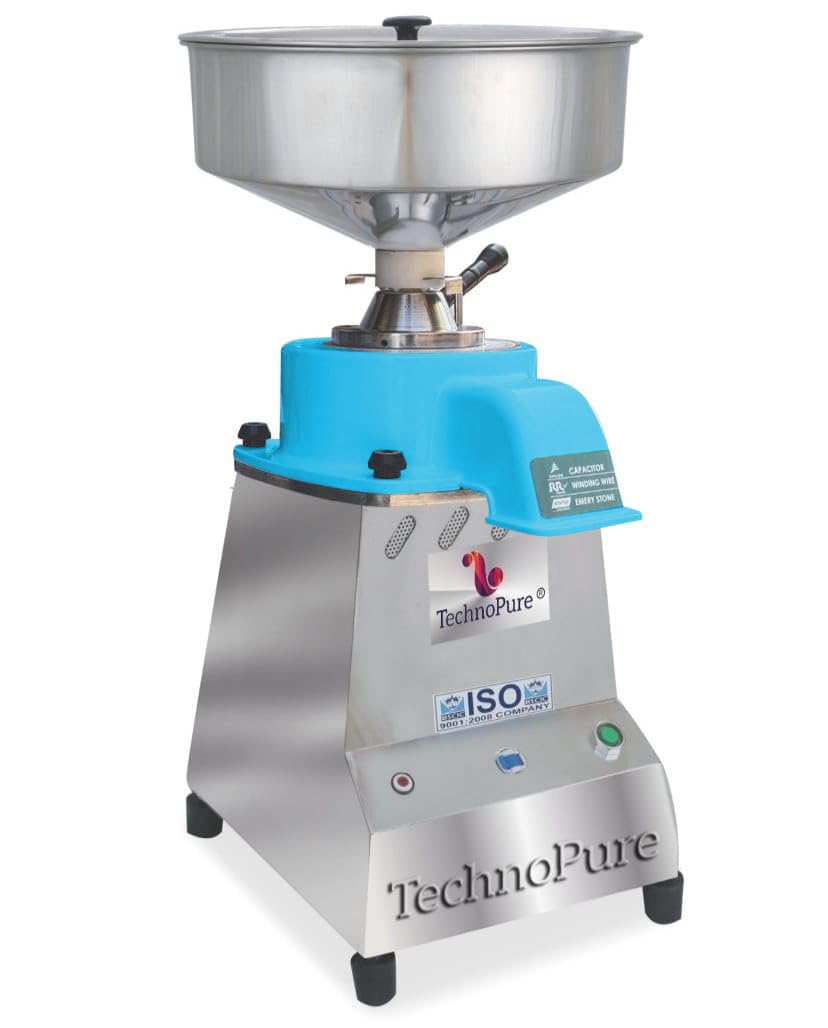 technopure automatic domestic flour mill machine for home, gharghanti smart atta chakki 1.50 hp single phase motor with 100% copper wire winding, 8-18 kg/hour (gold flour mill) stainless steel