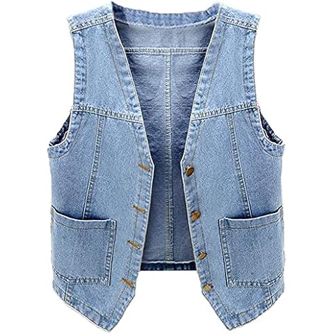 Lazutom Women's Sleeveless Denim Vest V Neck Button Down Waistcoat Jacket (18, Light Blue) Cover