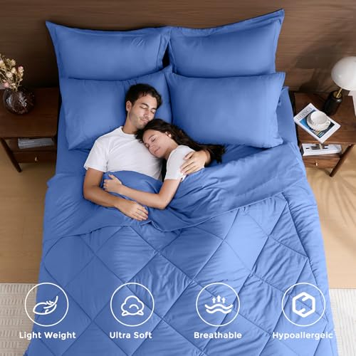 HEVUMYI Royal Blue Full Comforter Set - 7-Piece All Season Bed in a Bag Full, Ultra Soft Bedding Set with Comforter, Flat Sheet, Fitted Sheet, Pillowcases, Pillow Shams