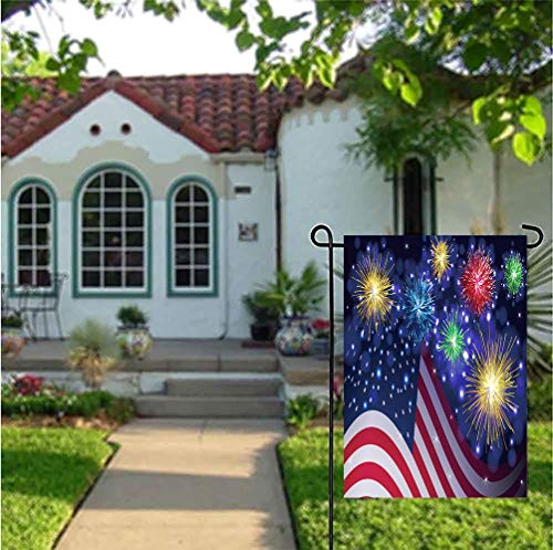 Alaza American Usa Flag Independence Day Polyester House Flag Banner 28" X 40", Colorful Firework Happy Memorial Day July Of 4Th Double Sided Garden Flags For Anniversary Yard Outdoor Decoration #TOP2