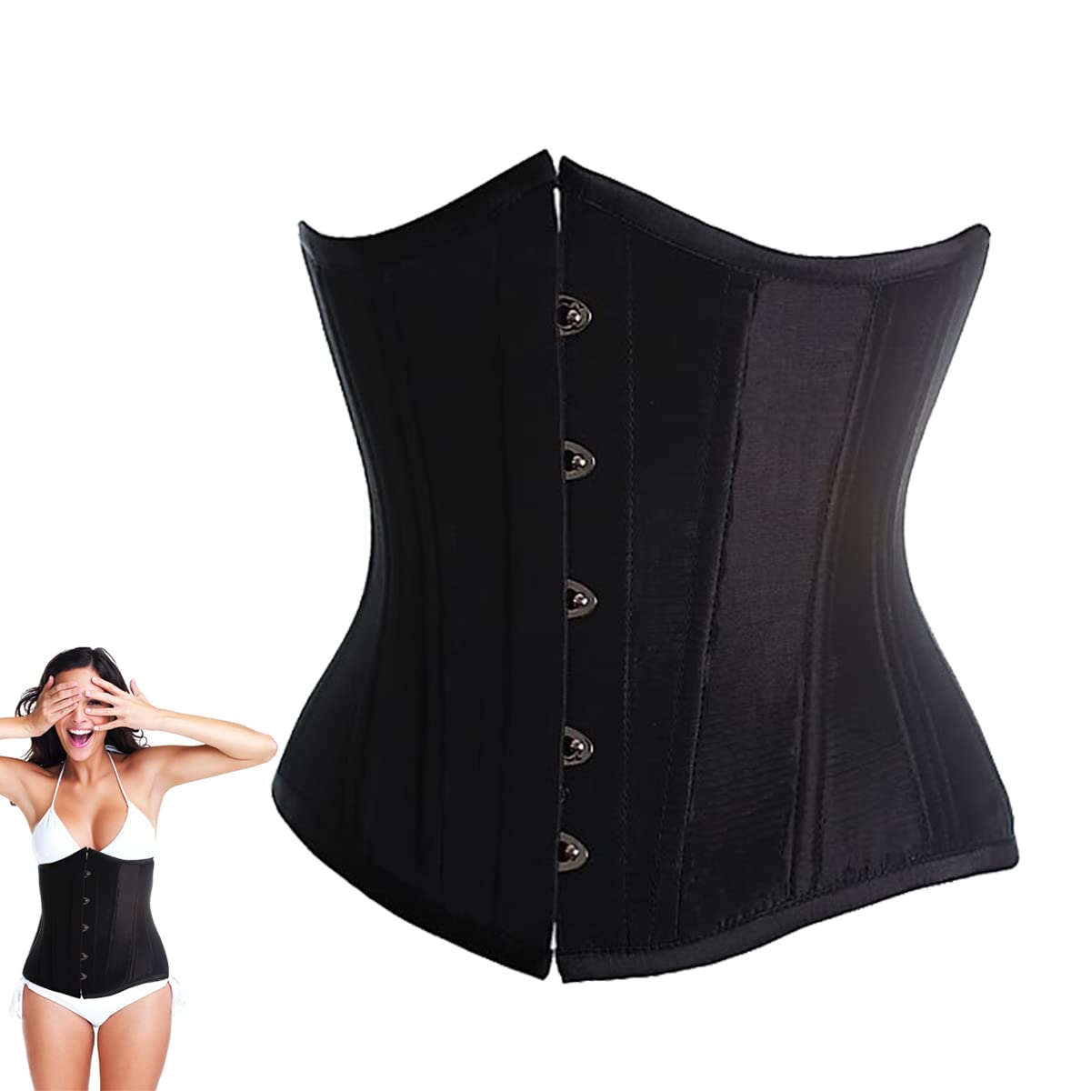 Morices Women's Black Waist Training Corsets, Sexy Underbust Corset Bustier With G-String, Vintage Boned Corset Party Bustier Cami Tops