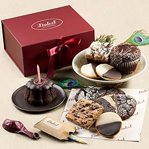 Dulcet Gift Baskets Chocolate Birthday Celebration Collection Gift Box with Unique Chocolate Rich Bakery Goods, Combined with Balloons and Candles Great for Birthday Celebrations Girls, Boys, Kids, Men, Women & Parents