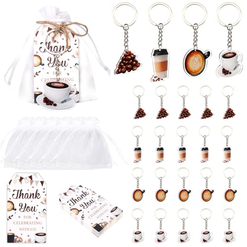Porte-clés sur le thème du café et sachets en organza x24
