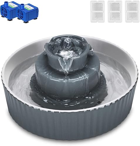 Miniatura 9 de Fuente de agua de cerámica para gatos, 2.2L/74 onzas, fuente automática para beber mascotas para gatos de interior y perros pequeños, ultra