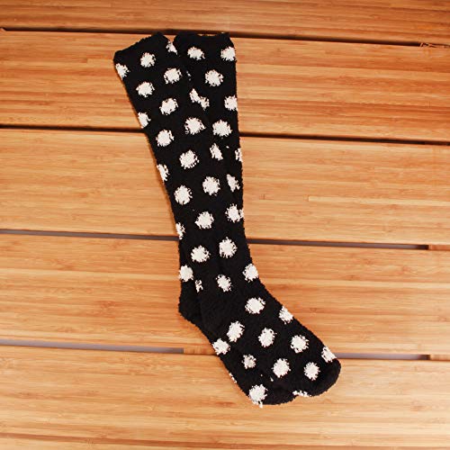 Image of BambooMN Women's Fuzzy Knee High Socks - Polka Dots and Solid Colors - 2 Sizes - 1 Pair Pack
