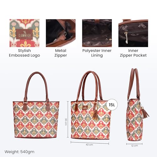 Image of THE CLOWNFISH Aviva Printed Handicraft Fabric Handbag for Women Office Bag Ladies Shoulder Bag Tote for Women College Girls (Pink-Rangoli Design)