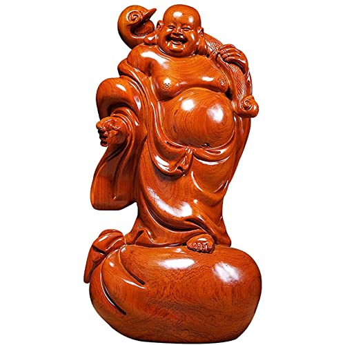 Statue Feng Shui en bois noble - Sculpture de Bouddha Rieur