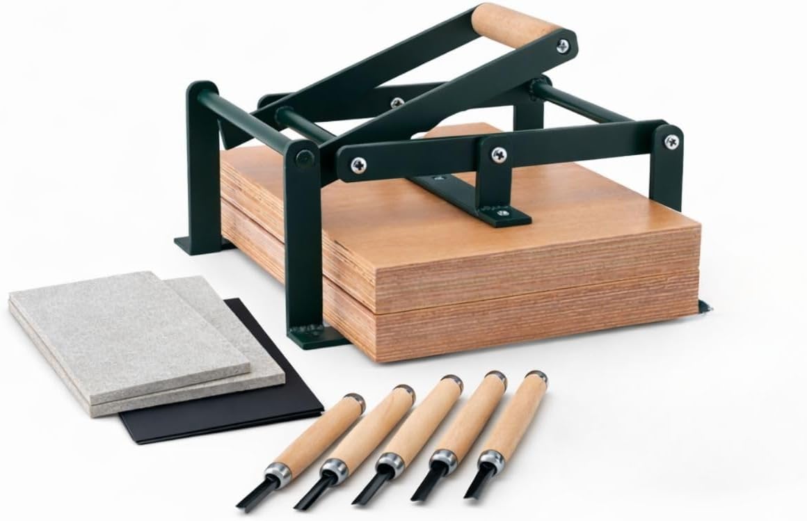 AsellPress Linocut Printing Press Machine – Beech Plywood, Compact & Durable Hand Press for Linoleum Block Printmaking, Artists, Students & Hobbyists (A3, A4, A5 Options) (A4)