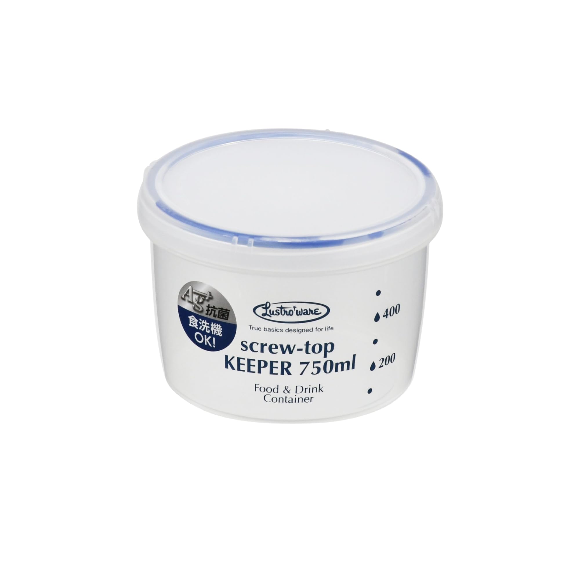 Lustroware B-2272AA Screw Top Keeper Round Food Container with Calibration, 25-Ounce, Blue