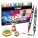 Produktbild Pamaker 24 Farben Acrylstifte Set  Acrylmarker mit feiner Spitze und Pinsel für Stoff, Leinwand, Glas, Holz und Papier  Ideal für Kinder und Erwachsene, zum Zeichnen und DIY-Bastelprojekte