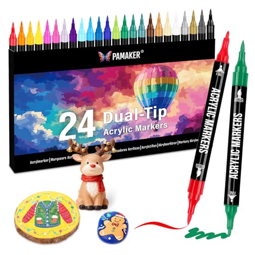 Pamaker 24 Farben Acrylstifte Set – Acrylmarker mit feiner Spitze...