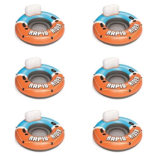 Bestway CoolerZ Rapid Rider Inflatable Blow Up Pool Chair Tube, Orange (6 Pack)