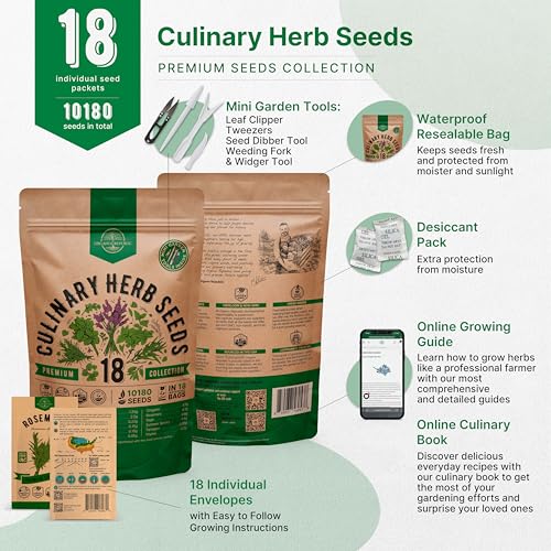 Organo Republic 18 Culinary Herbs Seeds Variety Pack - 10,180+ Heirloom, Non-GMO, Herbs Seeds for Outdoor and Indoor Home Gardening, Including Rosemary, Thyme, Oregano, Mint, Basil, Parsley